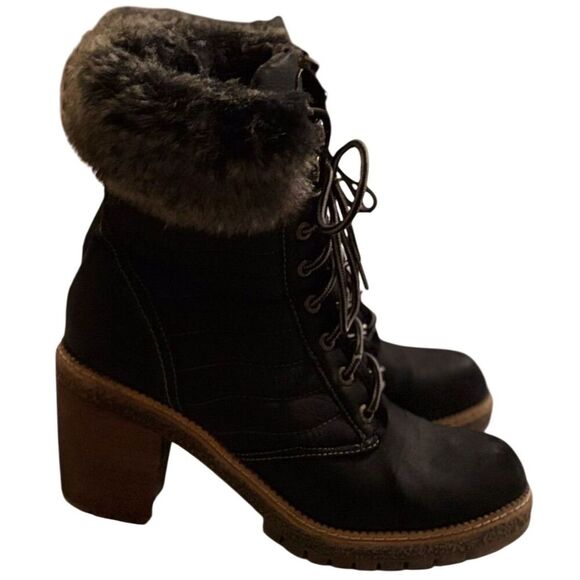 Vintage Havanna Shoes - Vintage Havana Women's Black Ankle Boots Faux Fur Lined Lace-Up